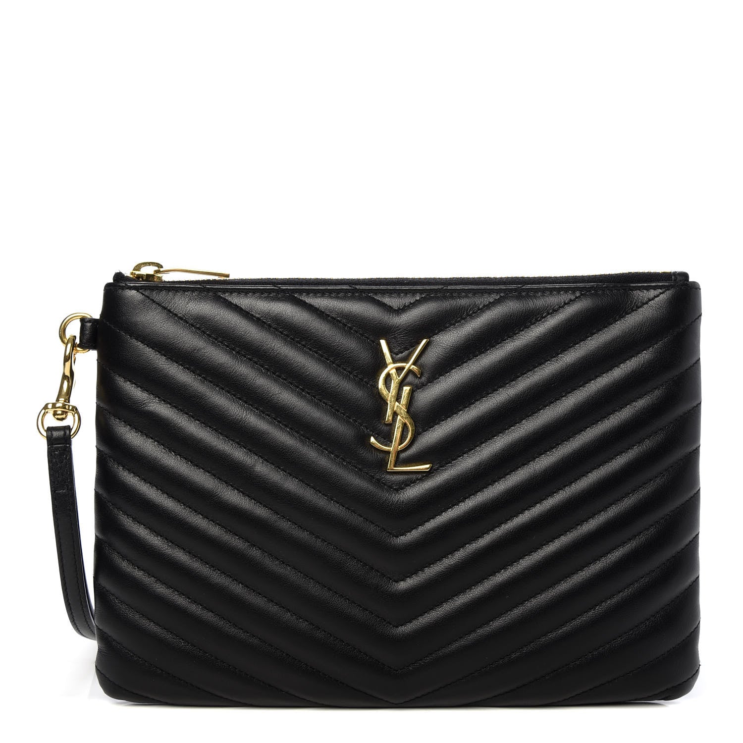 Saint Laurent Calfskin Matelasse Chevron Monogram A5 Wristlet Black 1 of 8