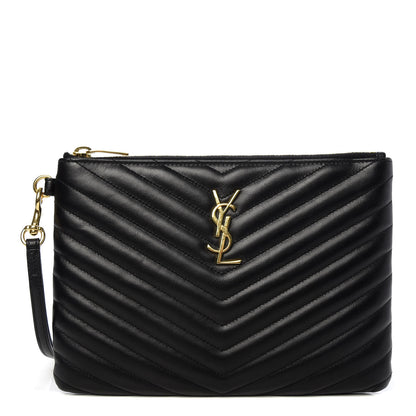 Saint Laurent Calfskin Matelasse Chevron Monogram A5 Wristlet Black 1 of 8