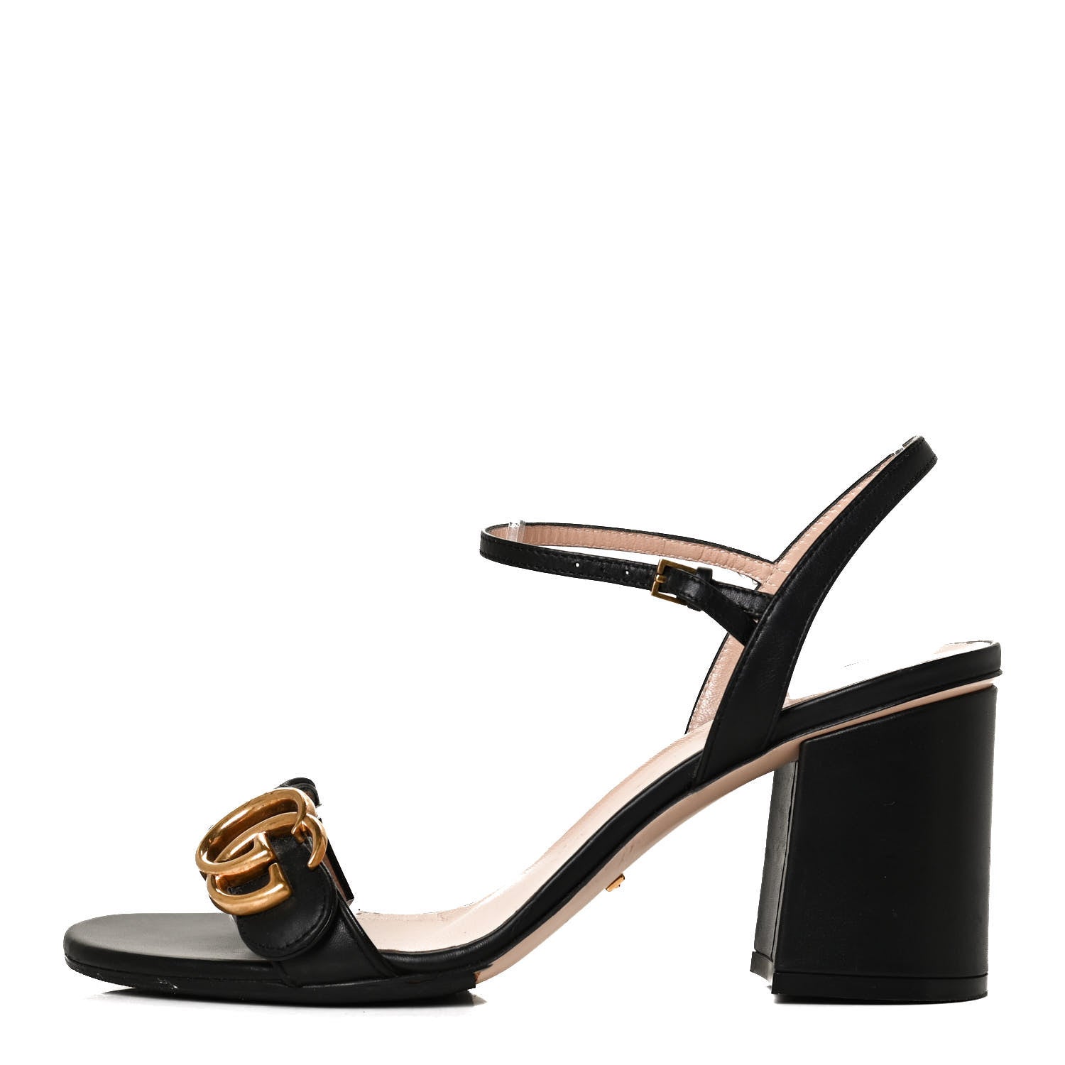 Gucci Lifford Calfskin GG Marmont Ankle Wrap 75mm Sandals 37.5 Black 1 of 11