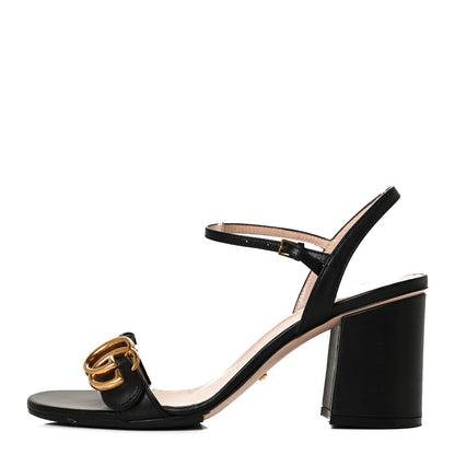 Gucci Lifford Calfskin GG Marmont Ankle Wrap 75mm Sandals 37.5 Black 1 of 11