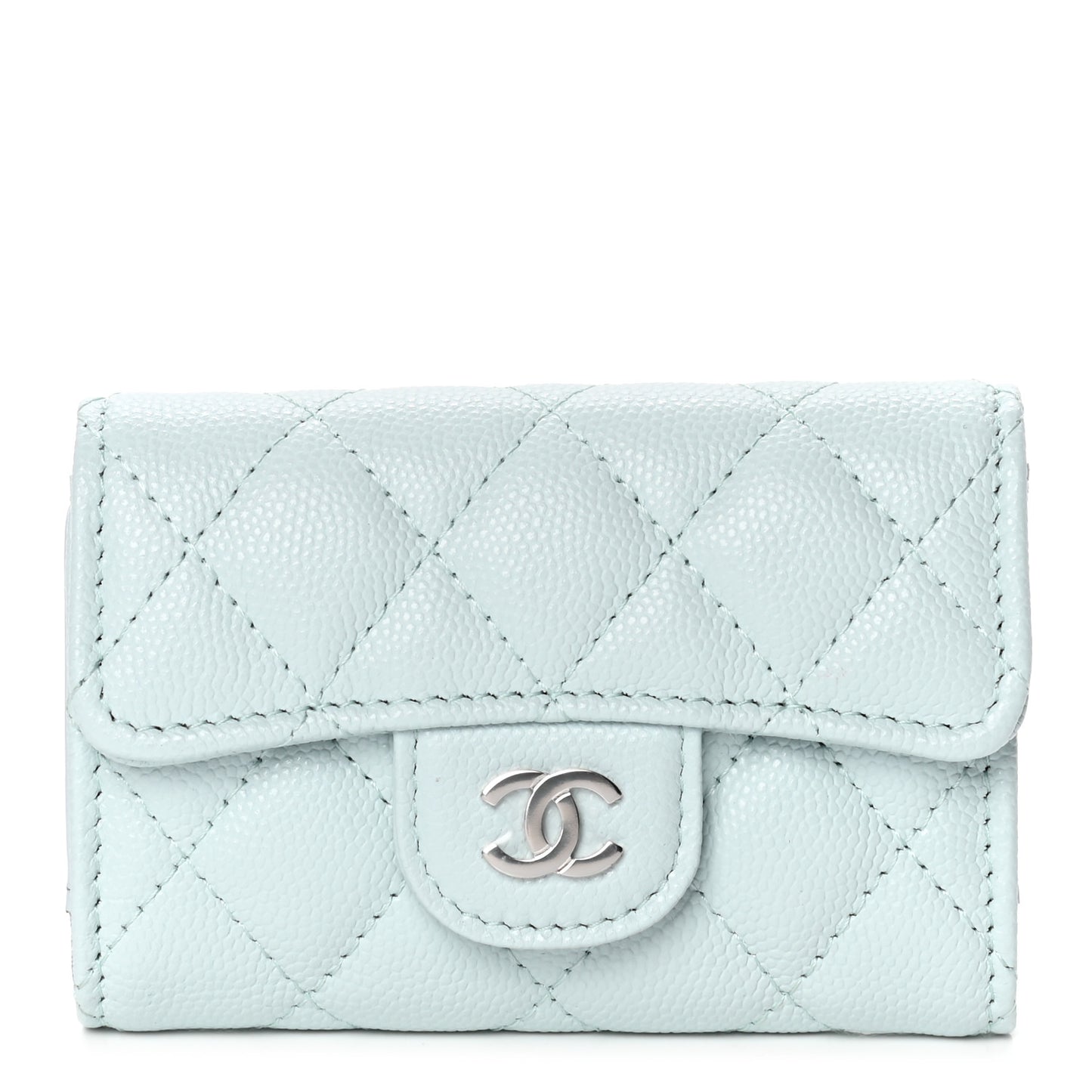 Caviar Quilted Classic 4 Key Holder Wallet Light Blue