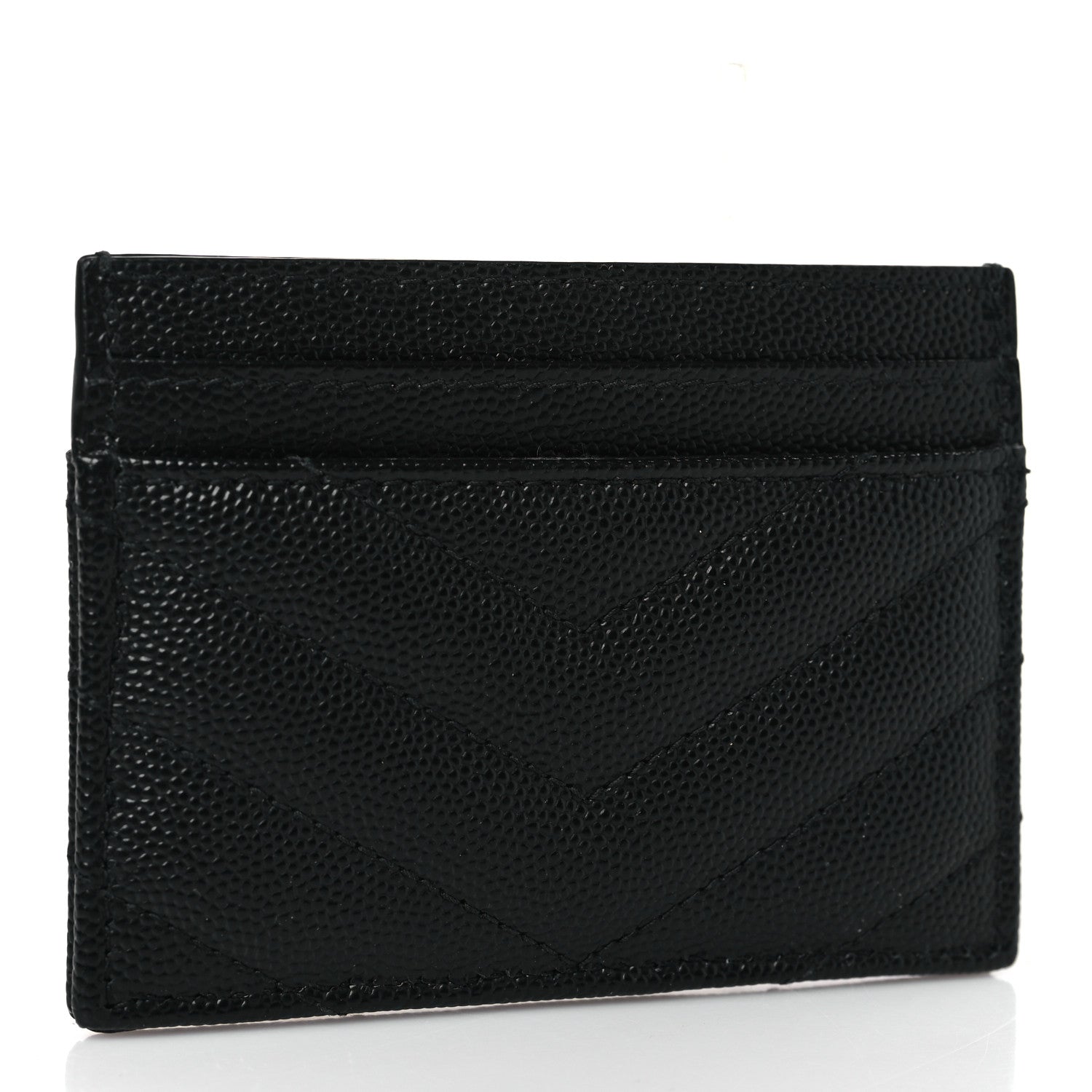 Saint Laurent Grain De Poudre Matelasse Chevron Monogram Credit Card Case Black 12 of 21