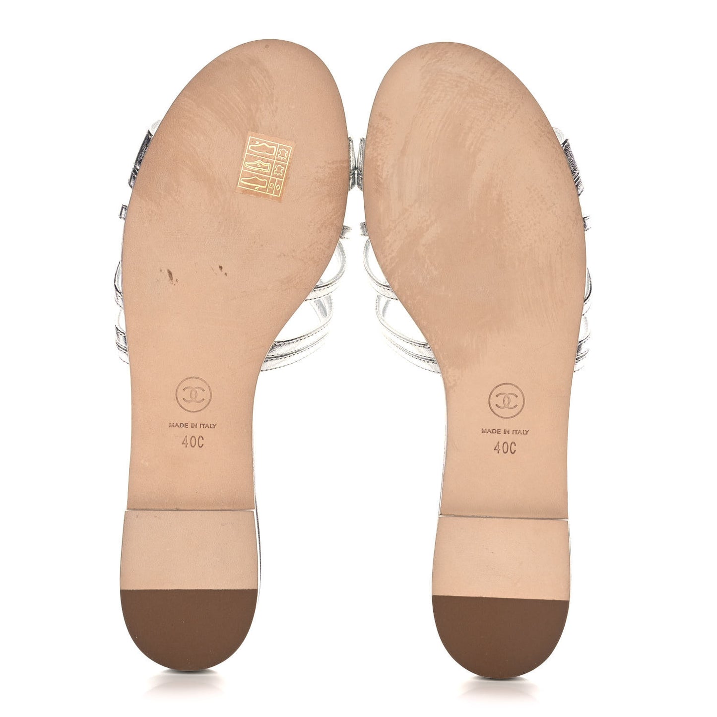 Metallic Calfskin Flat Sandals 40 Silver