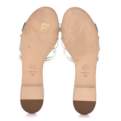 Chanel Metallic Calfskin Flat Sandals 40 Silver 5 of 10