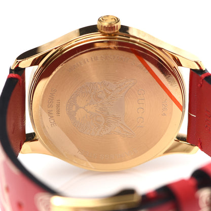 Gucci Stainless Steel Calfskin 38mm G-Timeless Butterfly Quartz Watch Red 5 of 7
