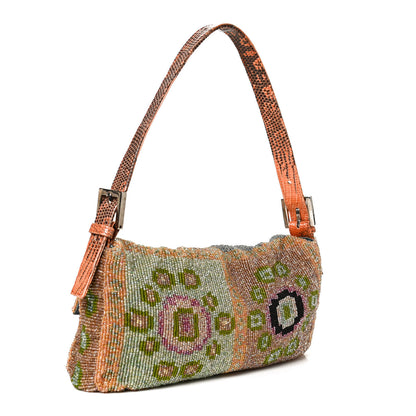 Fendi Wool Embroidered Beaded Lizard Baguette 3 of 12