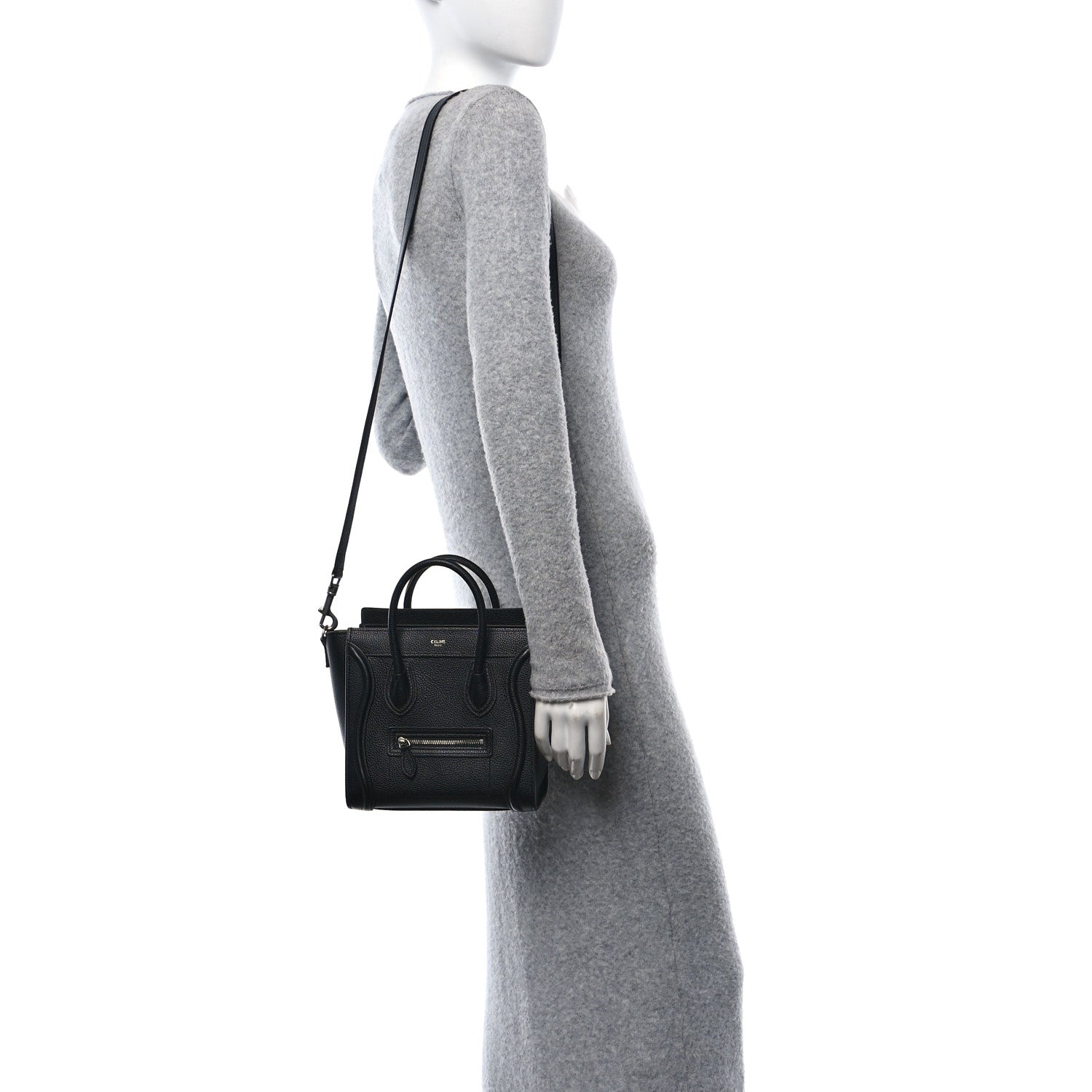 Celine Drummed Calfskin Nano Luggage Black 3 of 10