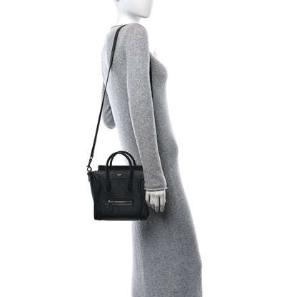 Celine Drummed Calfskin Nano Luggage Black 3 of 10