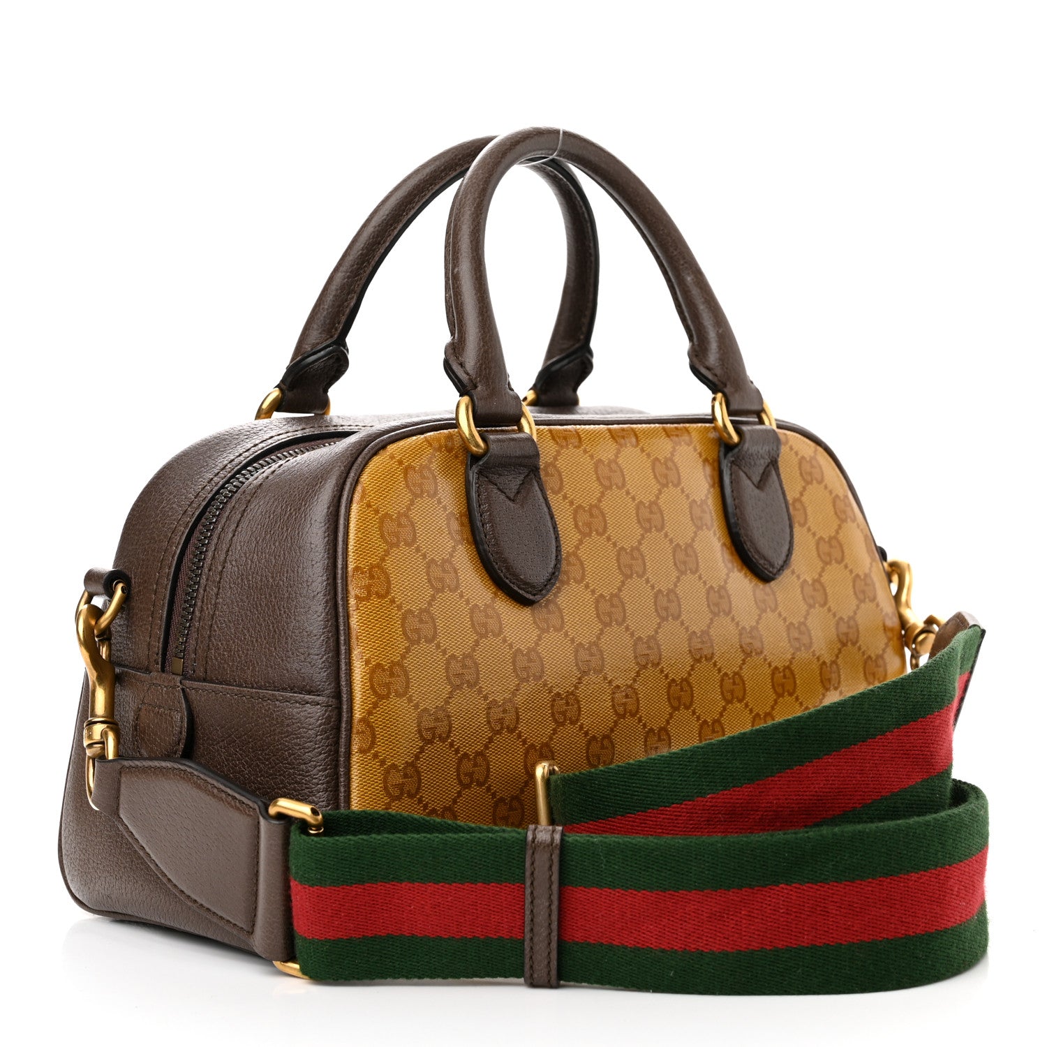 Gucci X ADIDAS Crystal Vintage Monogram Textured Dollar Calfskin Web Trefoil Logo Mini Bowling Bag Mid Natural Nut Off White New Acero 3 of 14