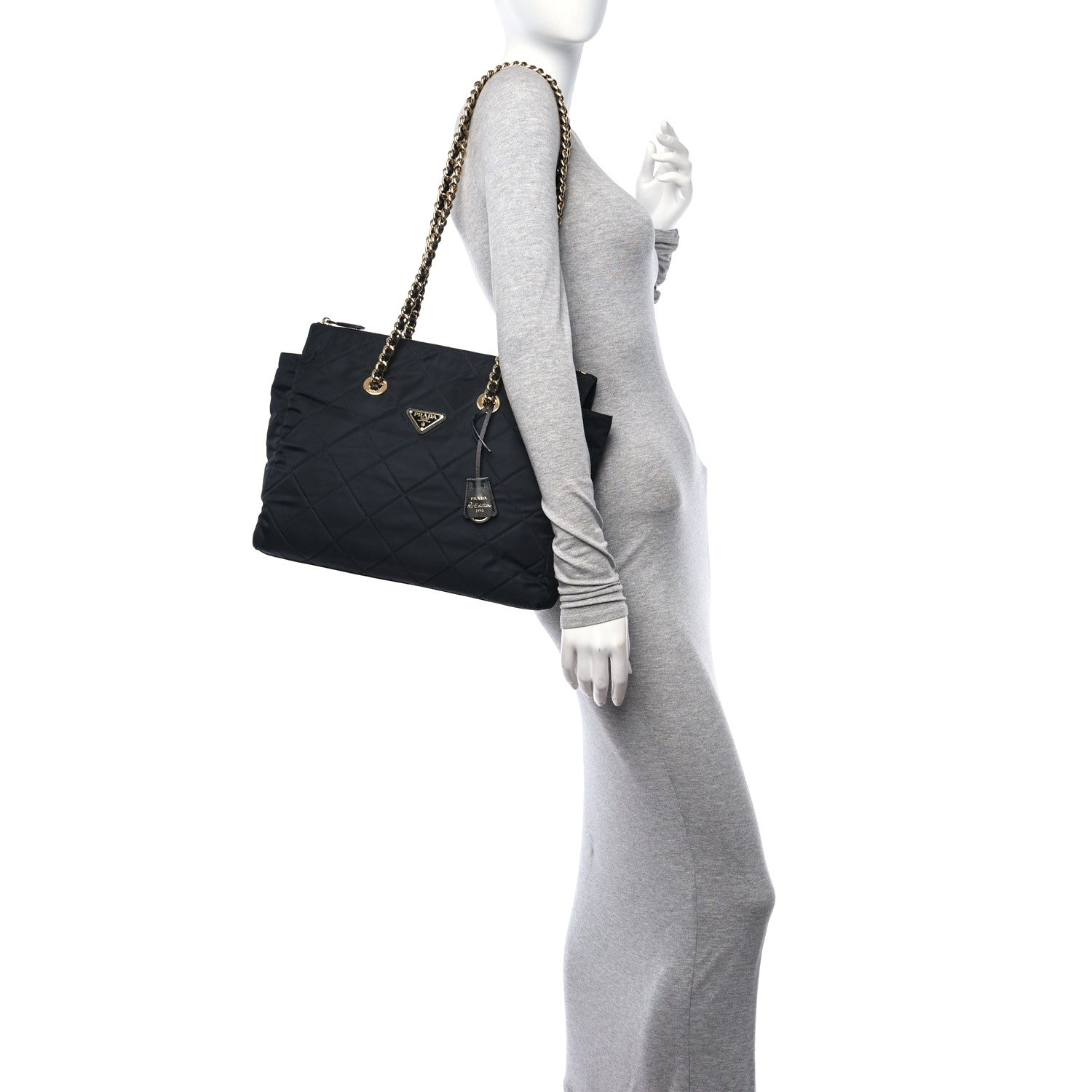 Prada Re-Nylon Impuntu Quilted Re-Edition 1995 Chaine Medium Tote Bag Black 2 of 11