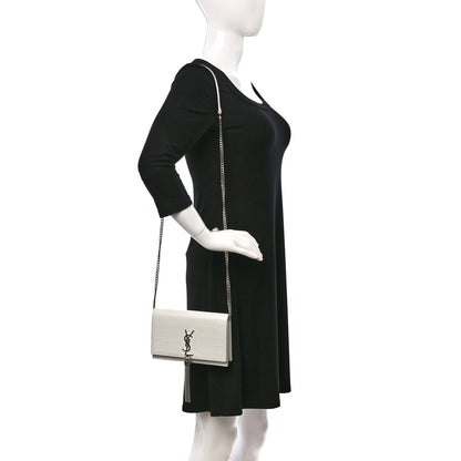 Saint Laurent Calfskin Crocodile Embossed Kate Monogram Tassel Chain Wallet Crema Soft 2 of 8
