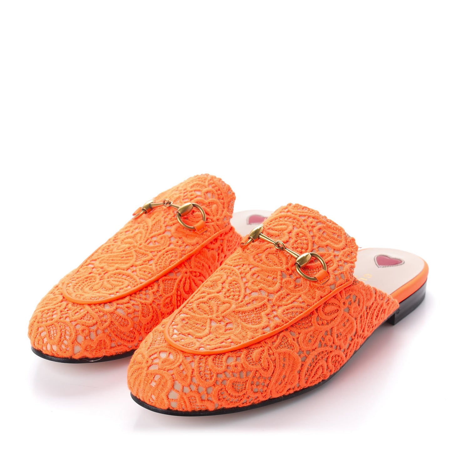 Lace Malaga Kid Womens Princetown Slippers 37.5 Orange Fluo Skin Rose