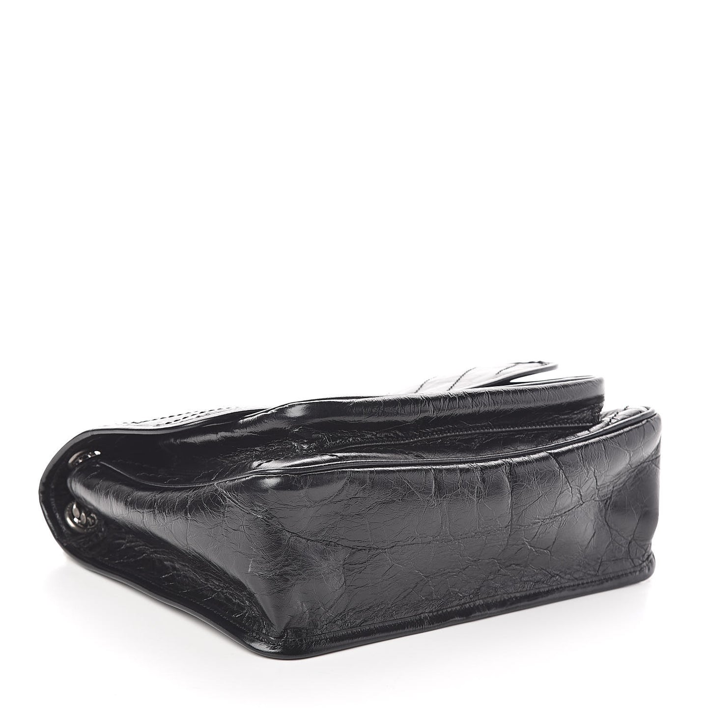 Crinkled Calfskin Matelasse Monogram Medium Niki Chain Satchel Black