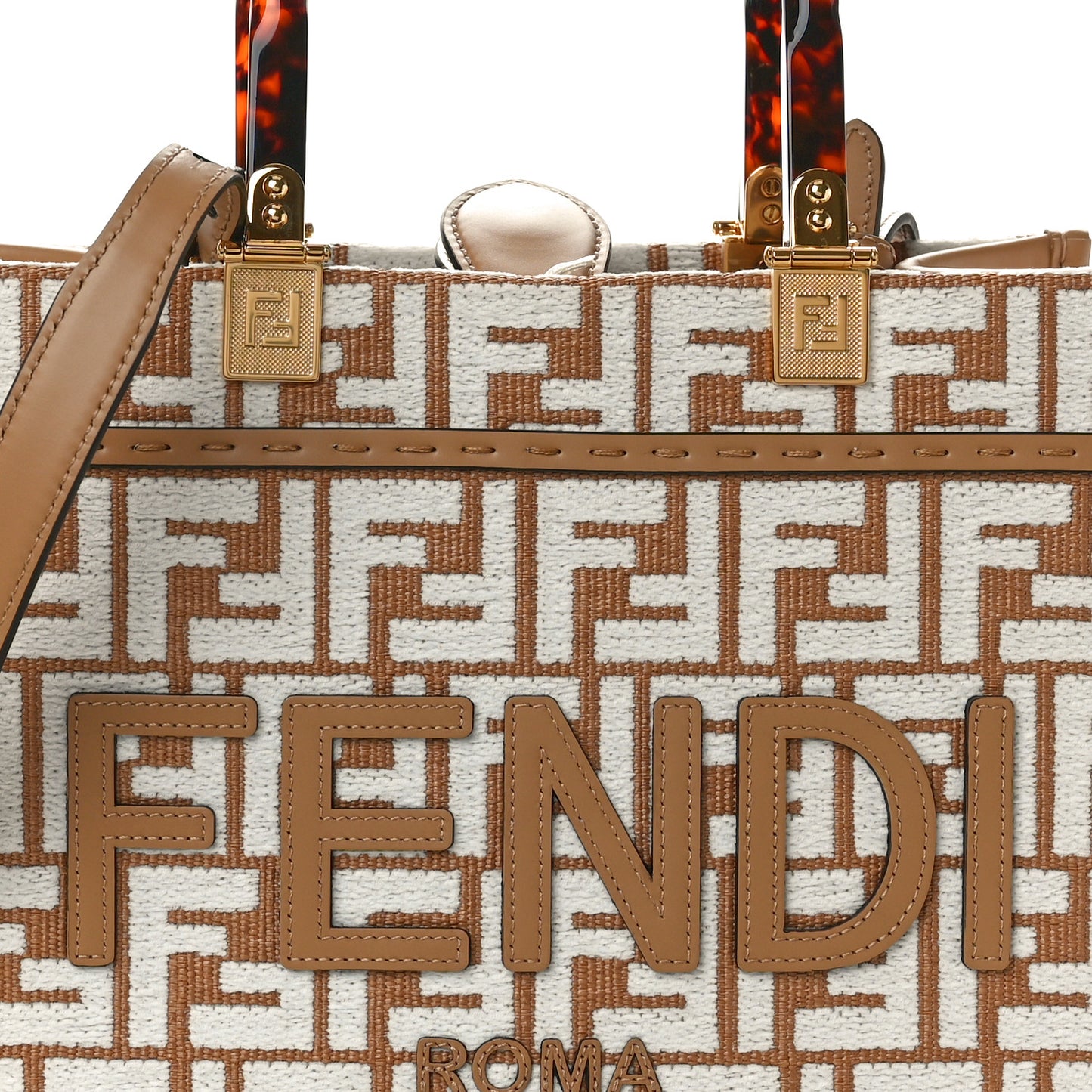 Raffia Chenille Vitello King Plexiglass Small Fendi Sunshine Shopper Tote Natural White