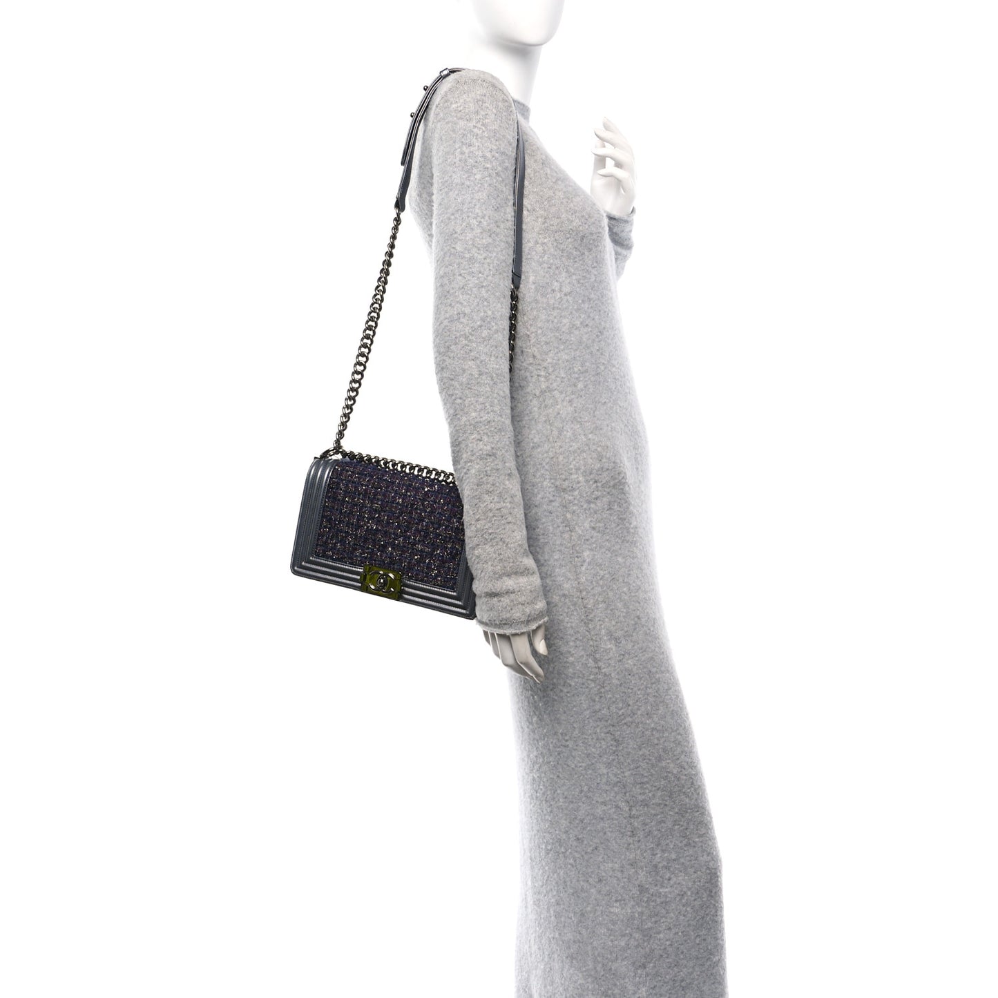 Tweed Metallic Lambskin Medium Boy Flap Silver