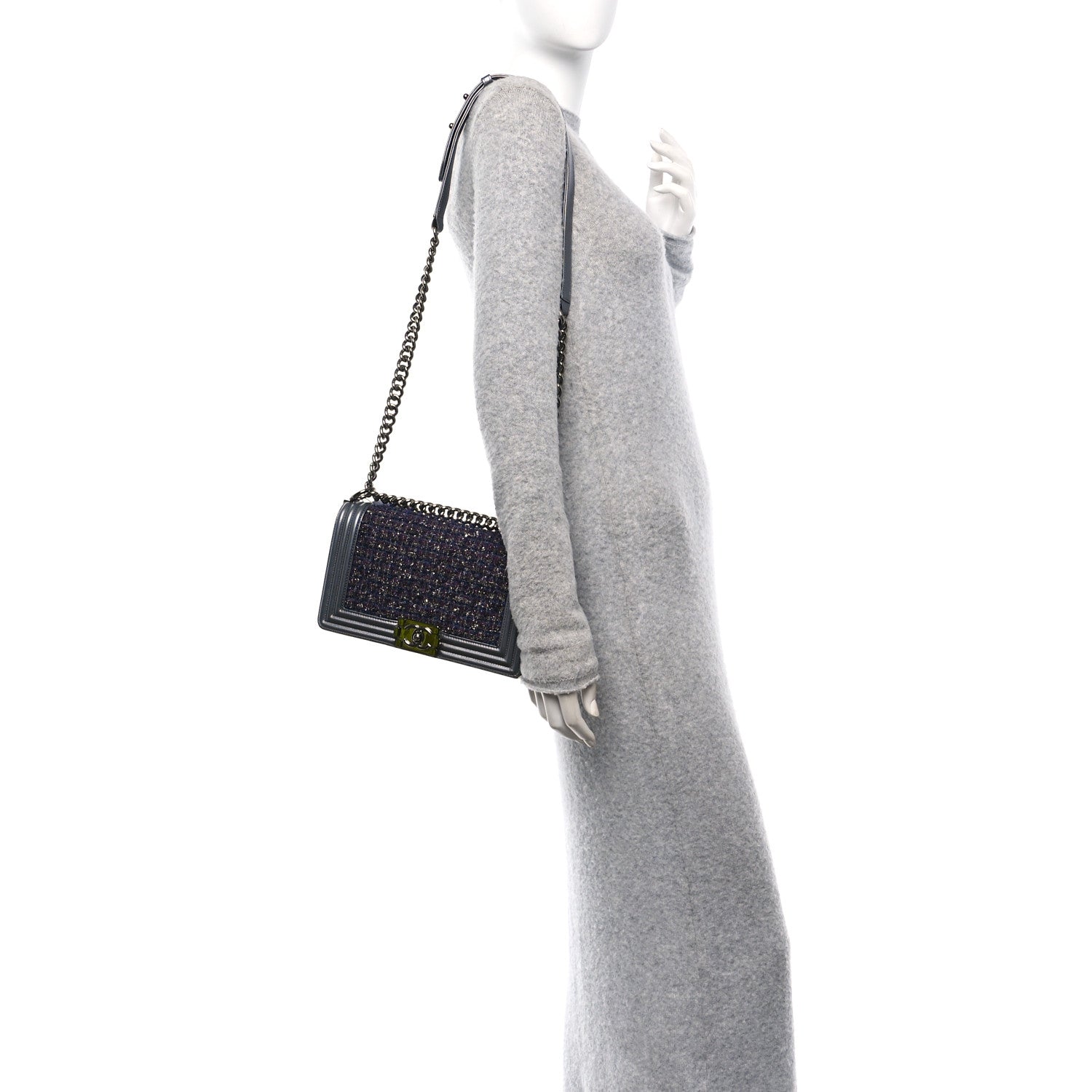 Chanel Tweed Metallic Lambskin Medium Boy Flap Silver 2 of 10