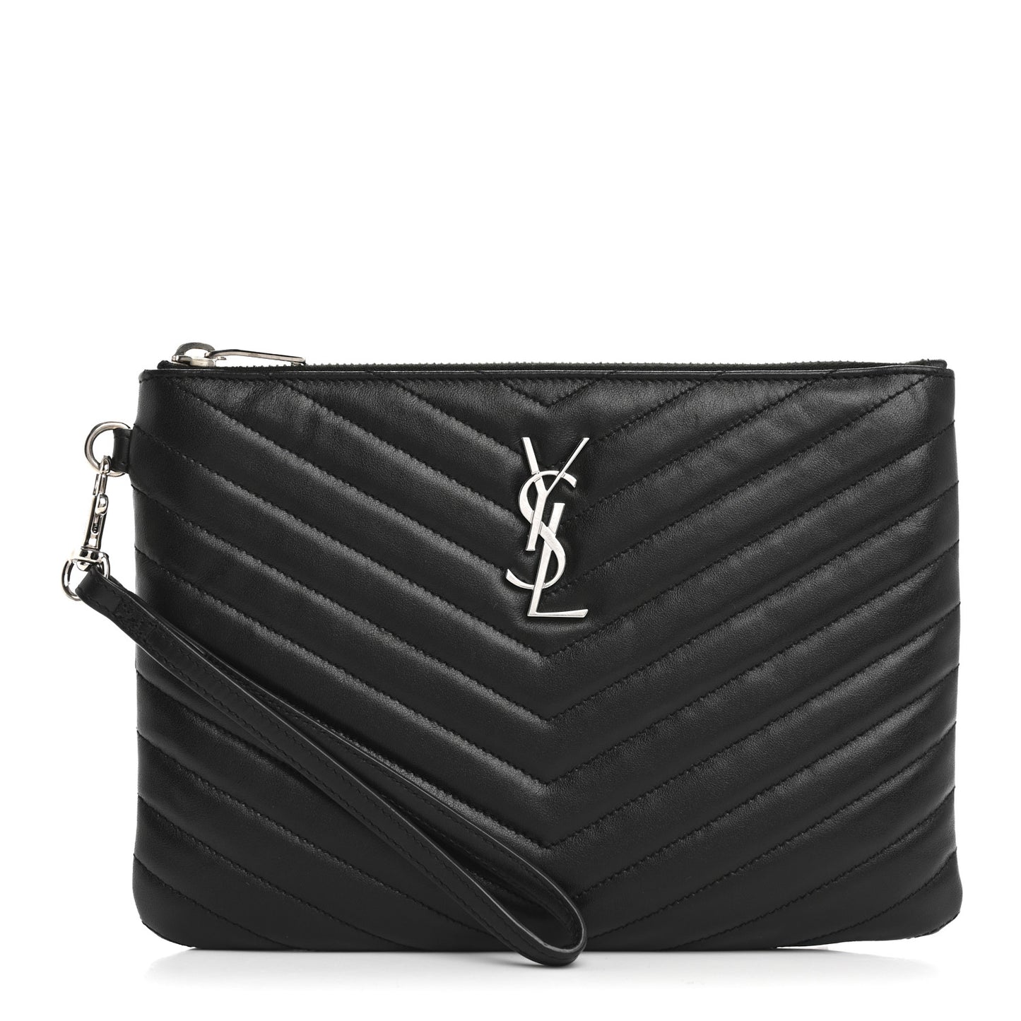 Calfskin Matelasse Chevron Monogram A5 Wristlet Black