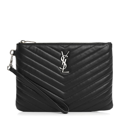 Saint Laurent Calfskin Matelasse Chevron Monogram A5 Wristlet Black 1 of 12