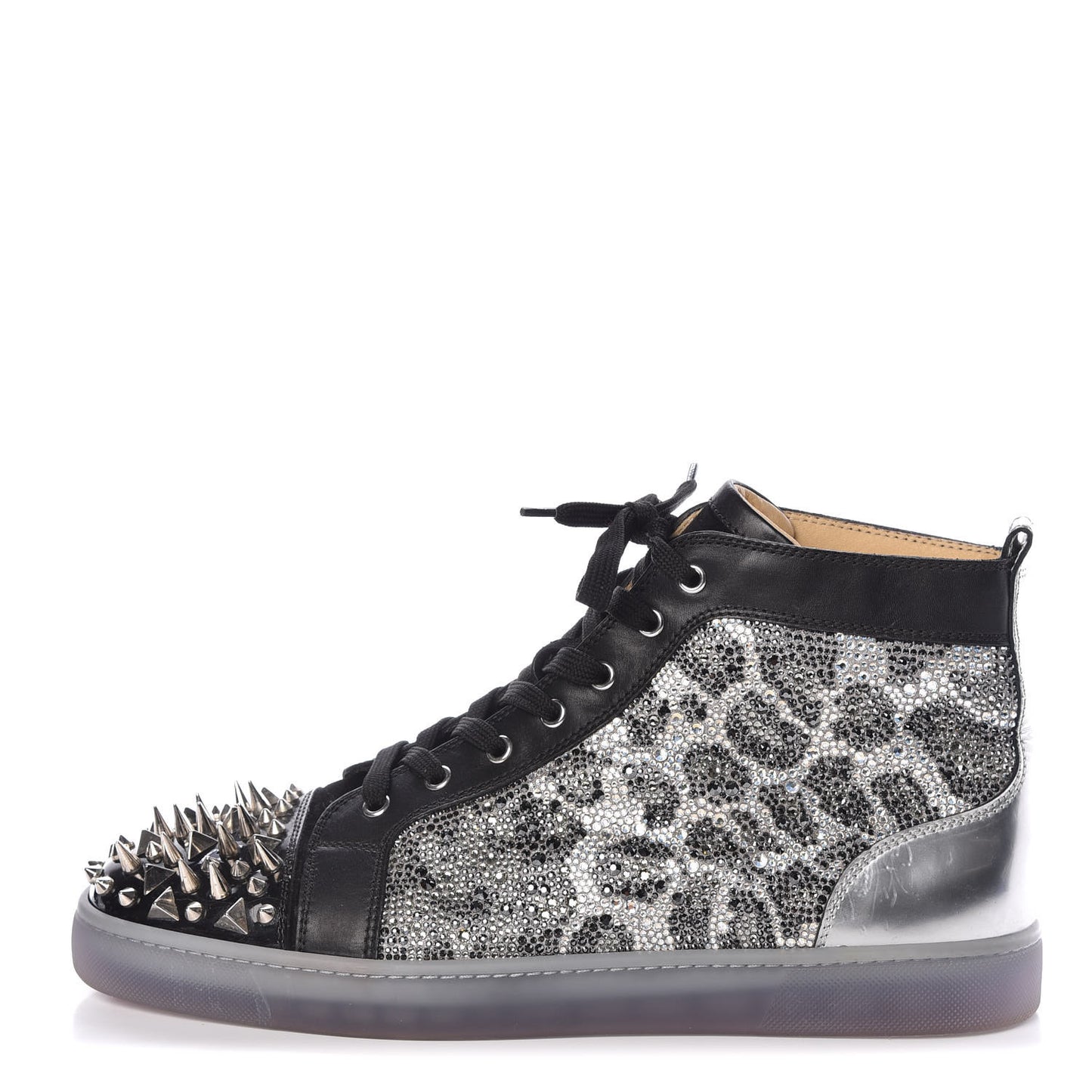 Leopard Strass Spikes Mens No Limit Flat Sneakers 46 SIlver Black