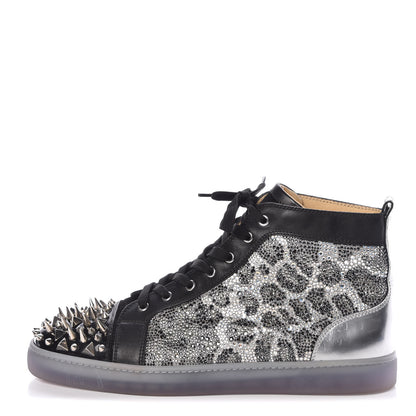 Christian Louboutin Leopard Strass Spikes Mens No Limit Flat Sneakers 46 SIlver Black 1 of 11