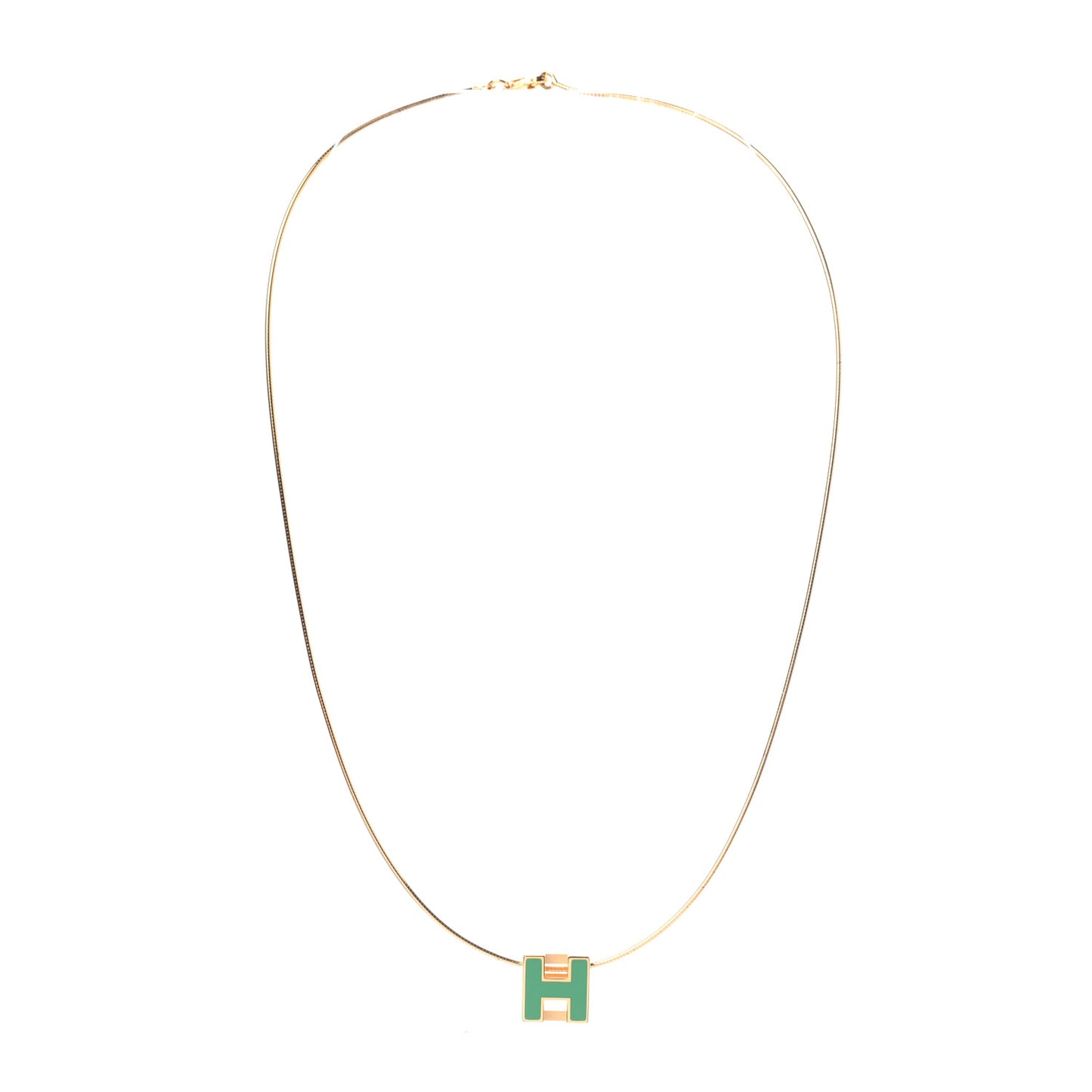 Gold Lacquered Cage d'H Pendant Necklace Vert Malachite