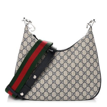 Gucci GG Supreme Monogram Textured Calfskin Web Large Attache Shoulder Bag Beige Blue 1 of 10