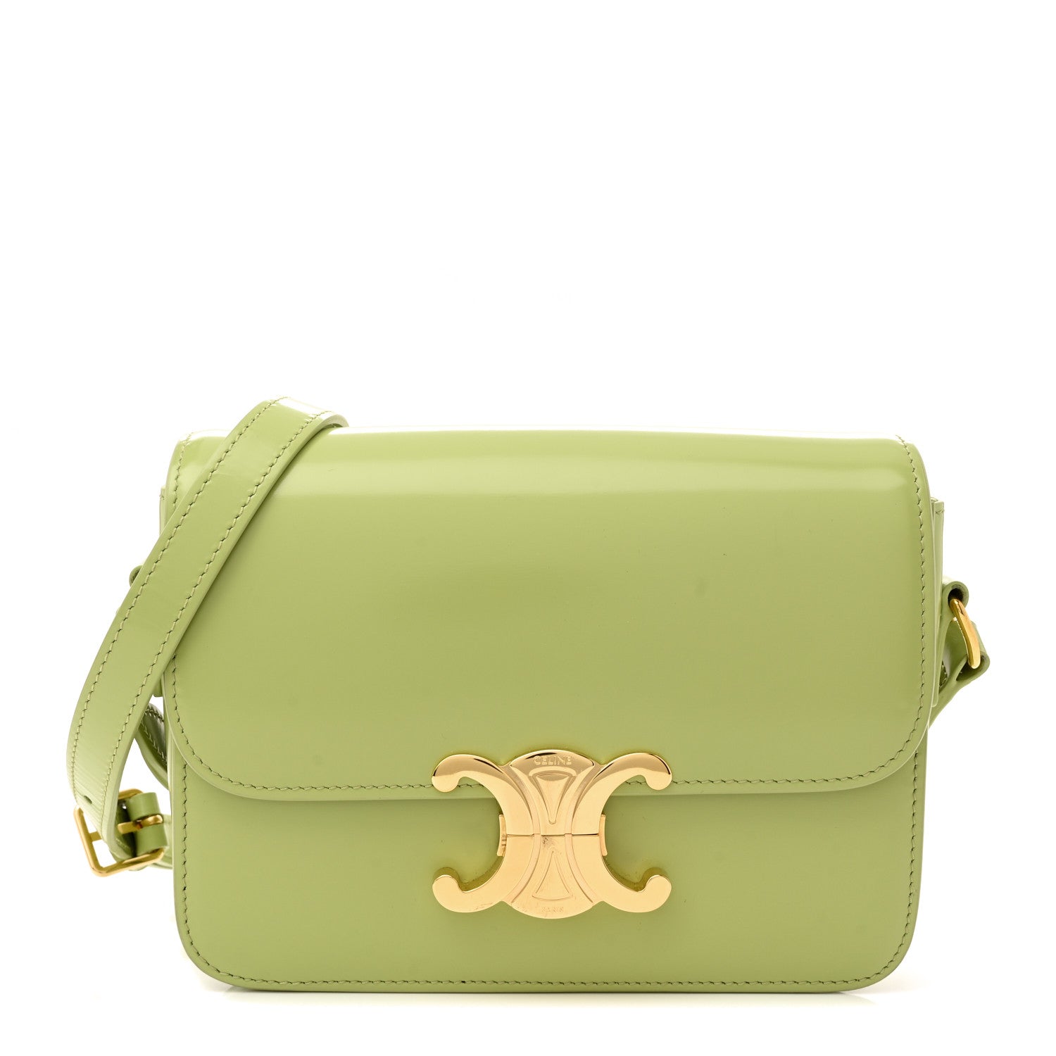 Celine Shiny Calfskin Teen Triomphe Almond Green 1 of 11