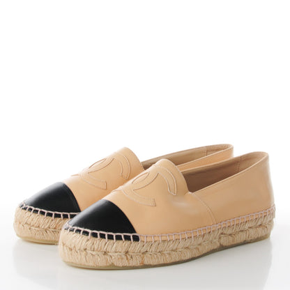 Chanel Lambskin CC Espadrilles 37 Beige Black 3 of 9