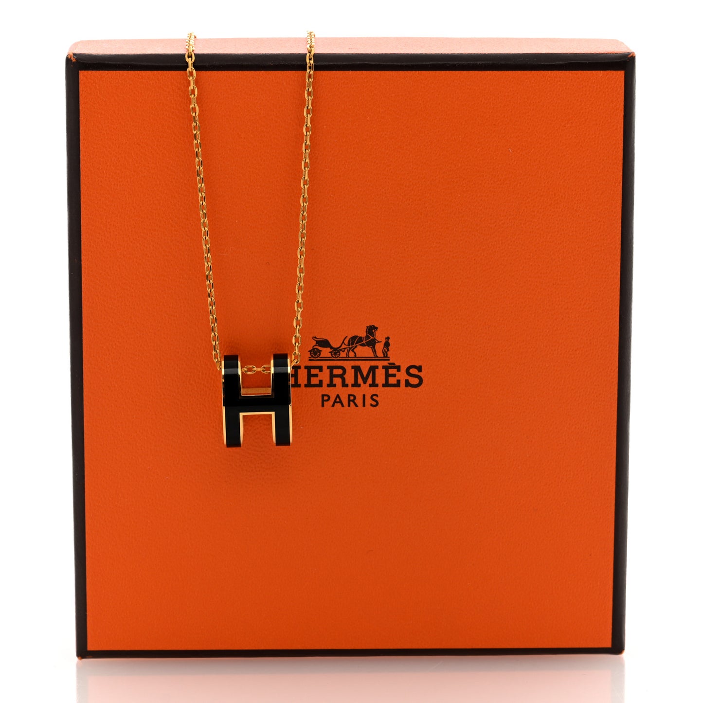 Lacquered Gold Pop H Pendant Necklace Black