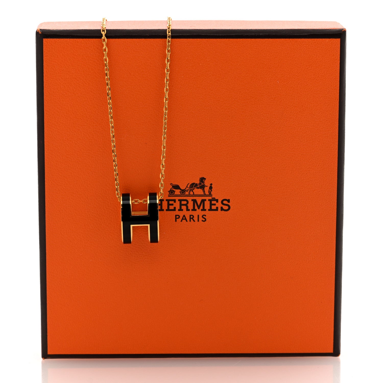 Hermes Lacquered Gold Pop H Pendant Necklace Black 6 of 6