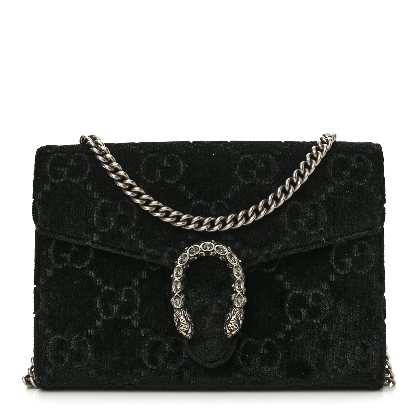 Velvet GG Monogram Mini Dionysus Chain Wallet Black