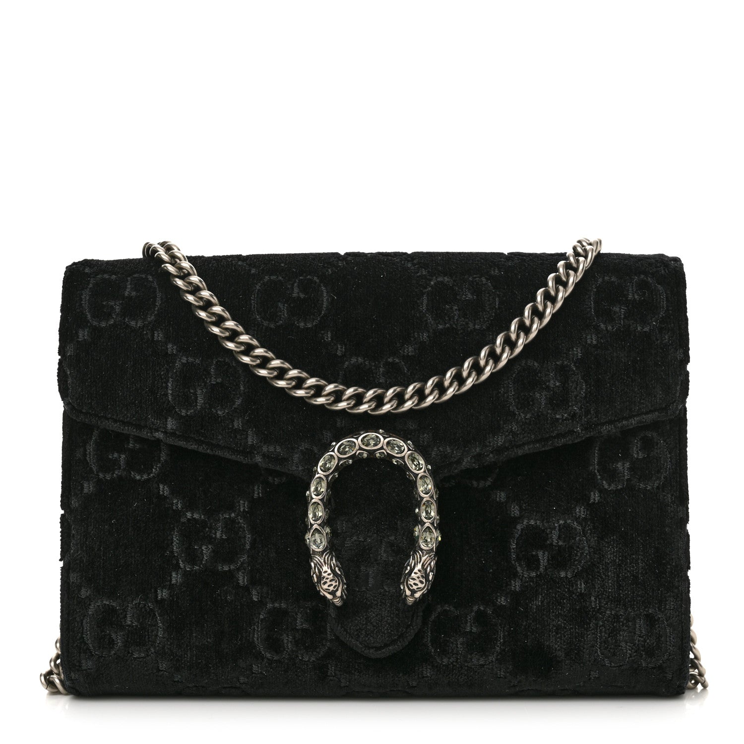 Gucci Velvet GG Monogram Mini Dionysus Chain Wallet Black 1 of 12