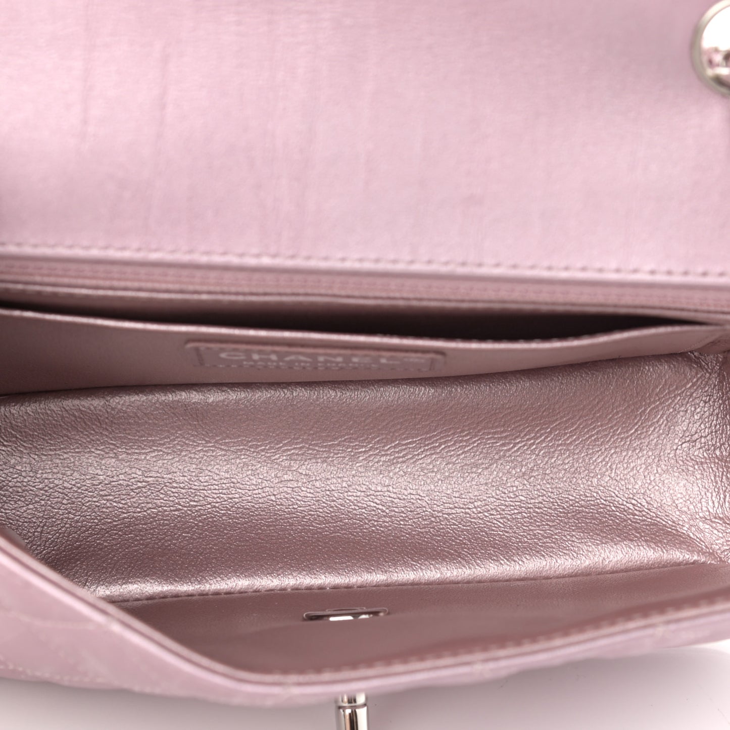 Metallic Calfskin Quilted Mini Rectangular Flap Pink