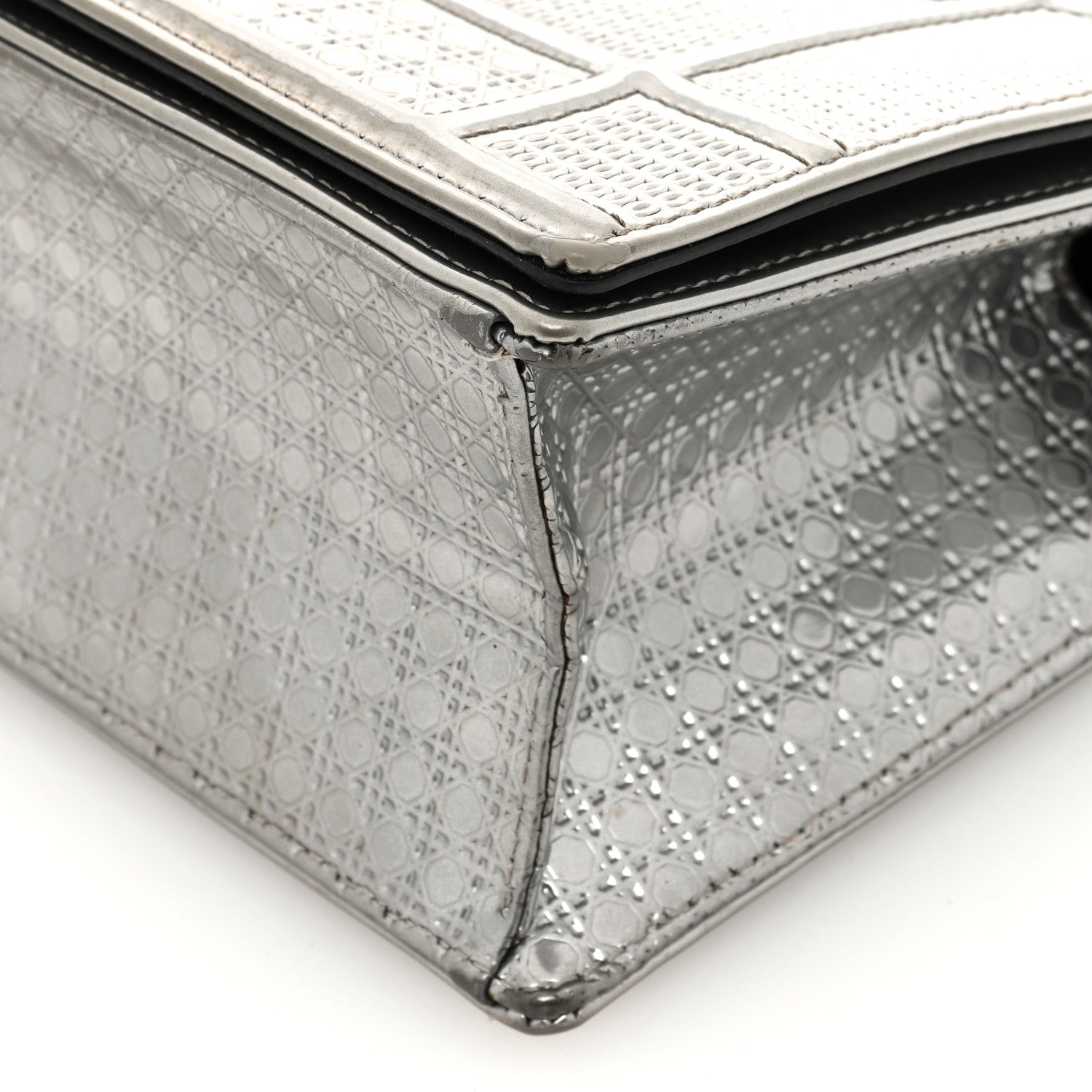 Christian Dior Metallic Patent Micro-Cannage Small Diorama Flap Bag Silver 9 of 10