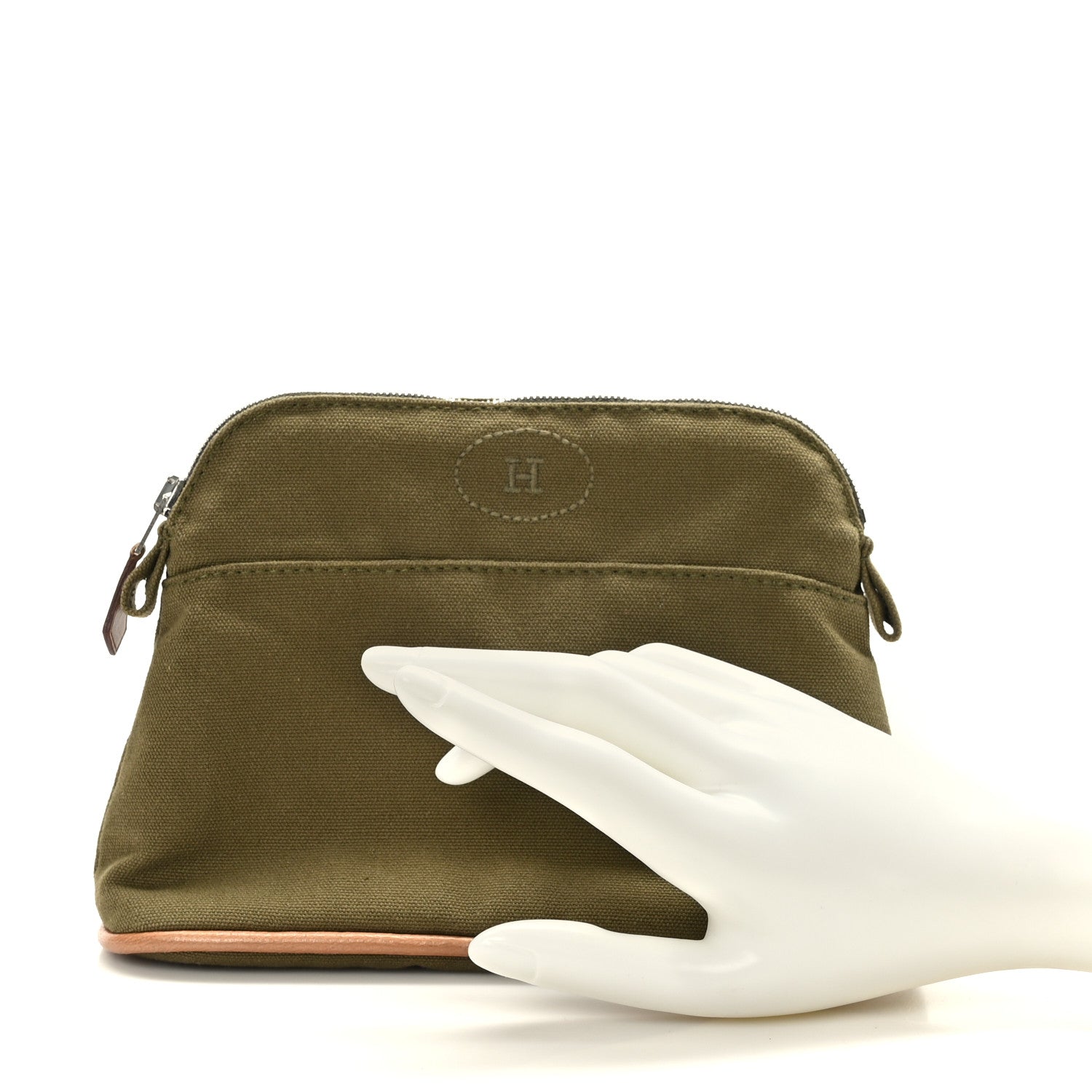 Hermes Cotton Canvas Mini Bolide Travel Cosmetic Pouch Khaki 2 of 8