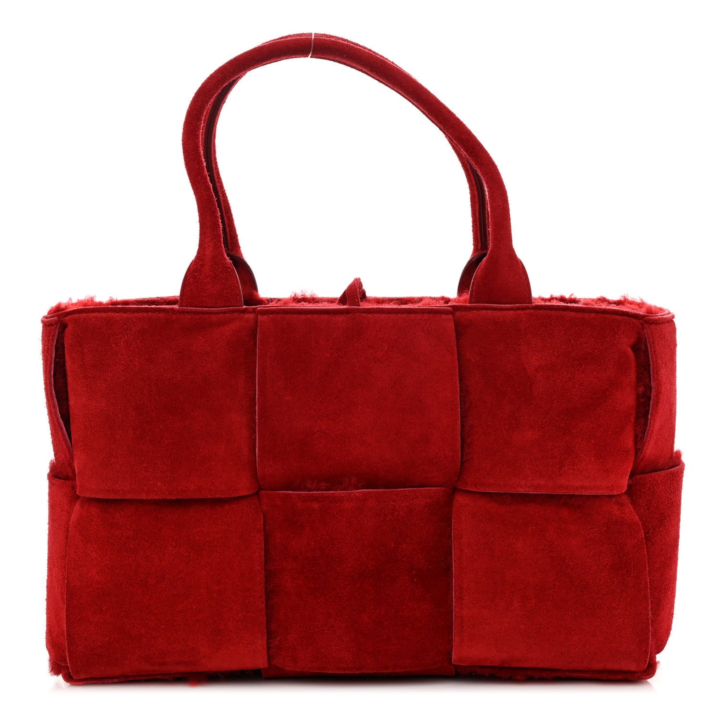 Suede Shearling Maxi Intrecciato Small Arco Tote Red