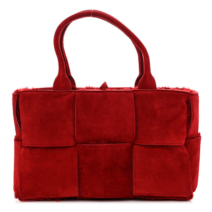 Bottega Veneta Suede Shearling Maxi Intrecciato Small Arco Tote Red 3 of 10