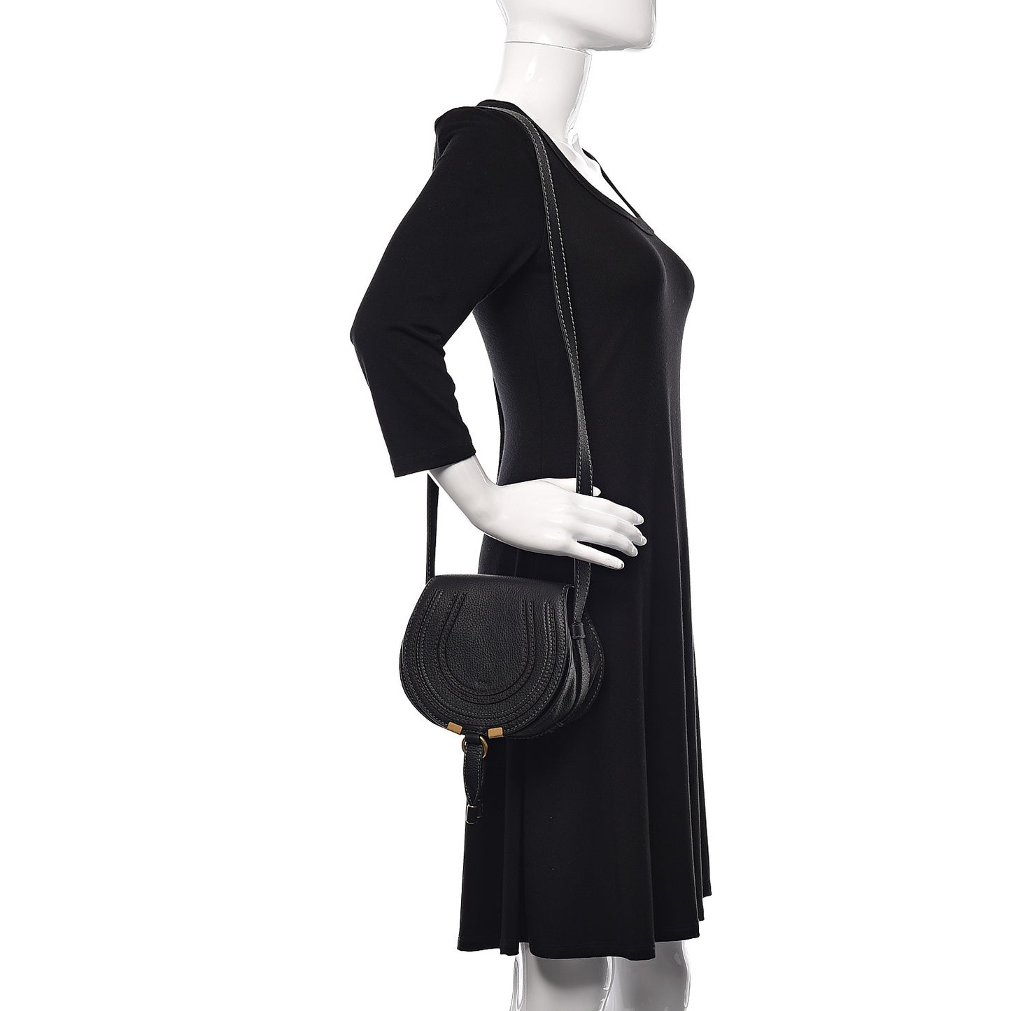 Calfskin Mini Marcie Round Crossbody Bag Black