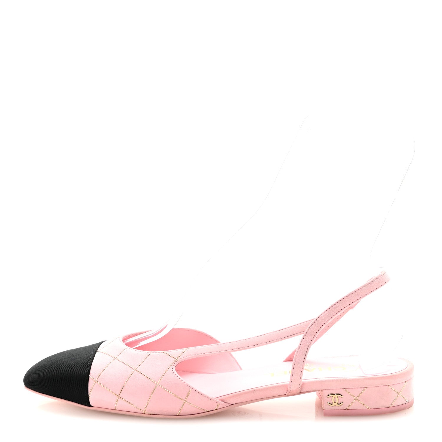 Chanel Suede Crystal Grosgrain Cap Toe CC Slingback Flats 40 Pink Gold Black 1 of 10
