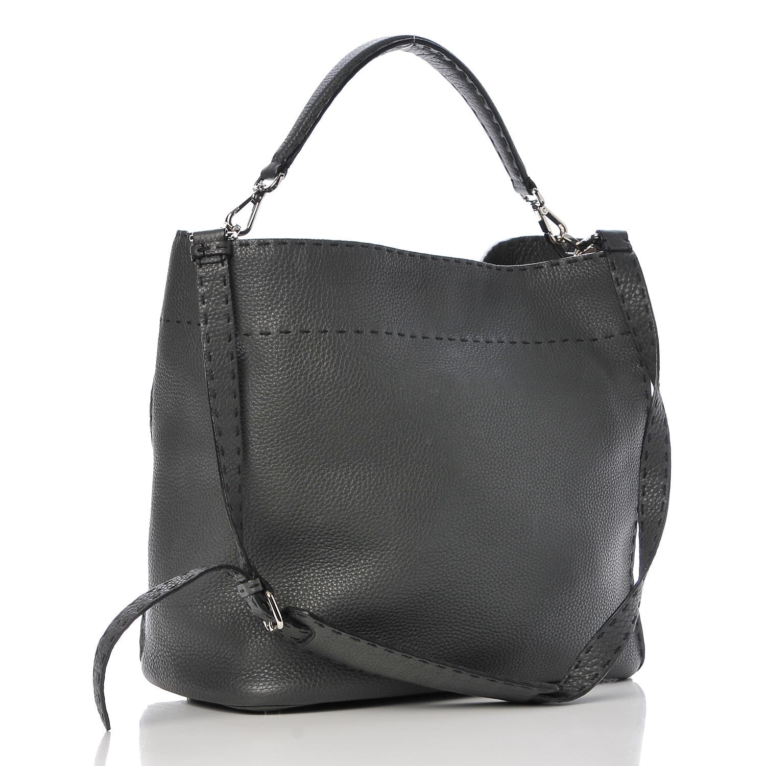 Fendi Cuoio Romano Selleria Large Anna Bucket Bag Asfalto 3 of 7