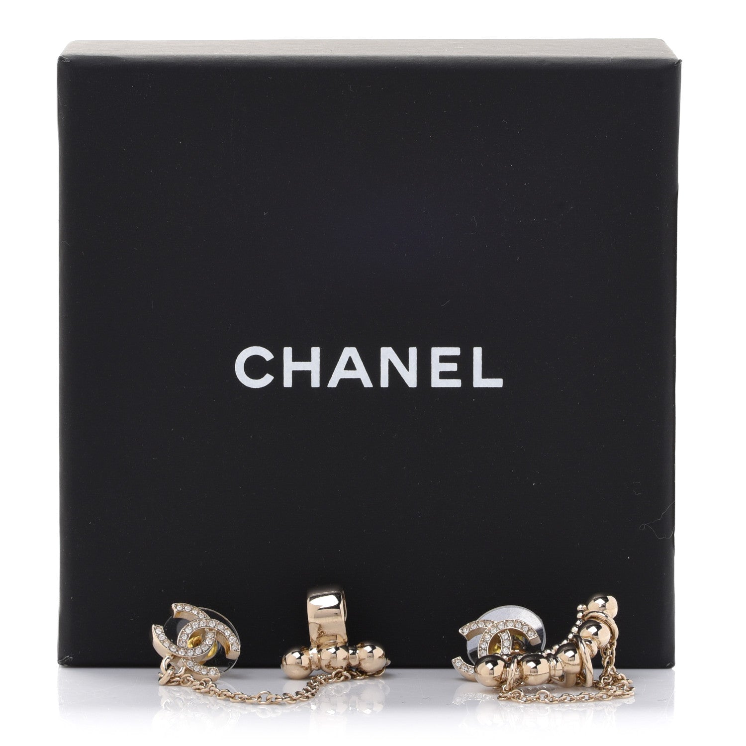 Chanel Metal Crystal CC Chain Cuff Earrings Gold 5 of 5