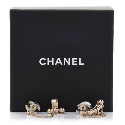 Chanel Metal Crystal CC Chain Cuff Earrings Gold 5 of 5