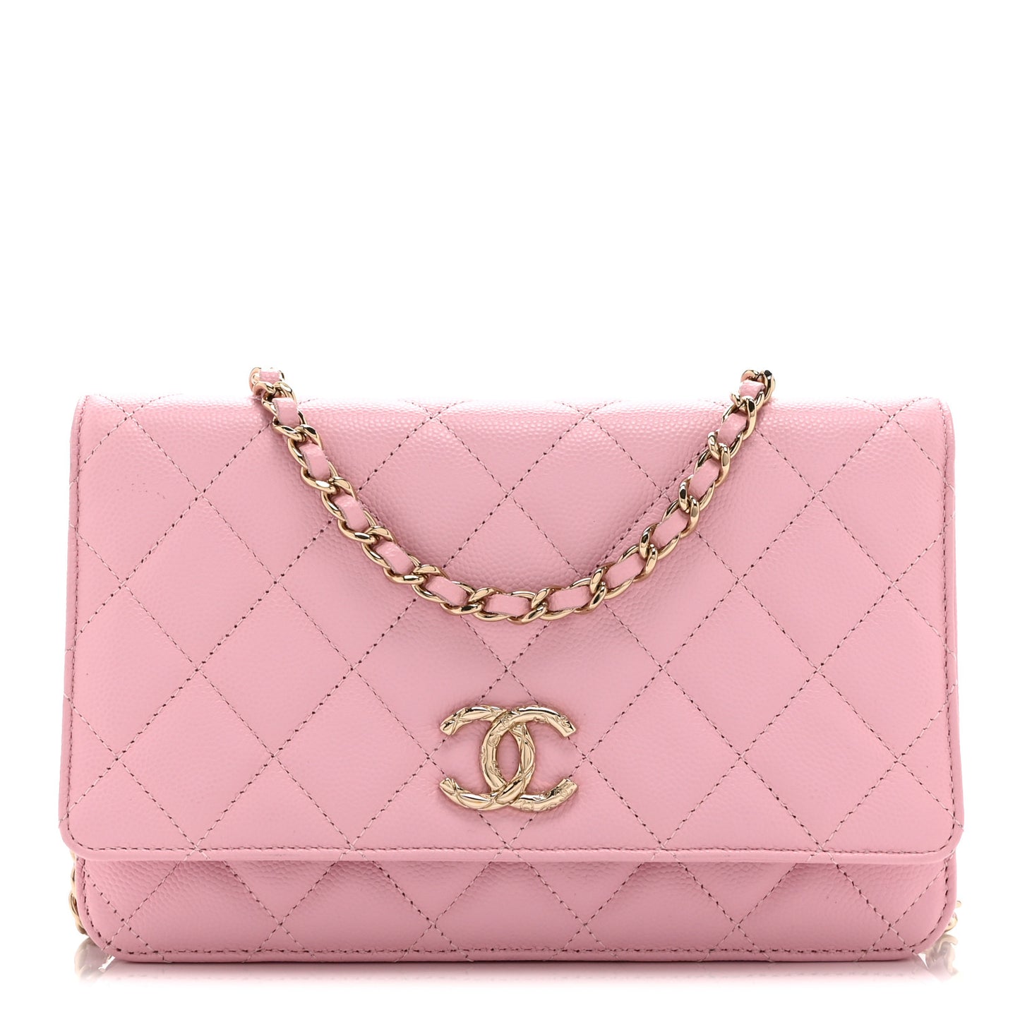 Caviar Quilted Wallet on Chain WOC Light Pink