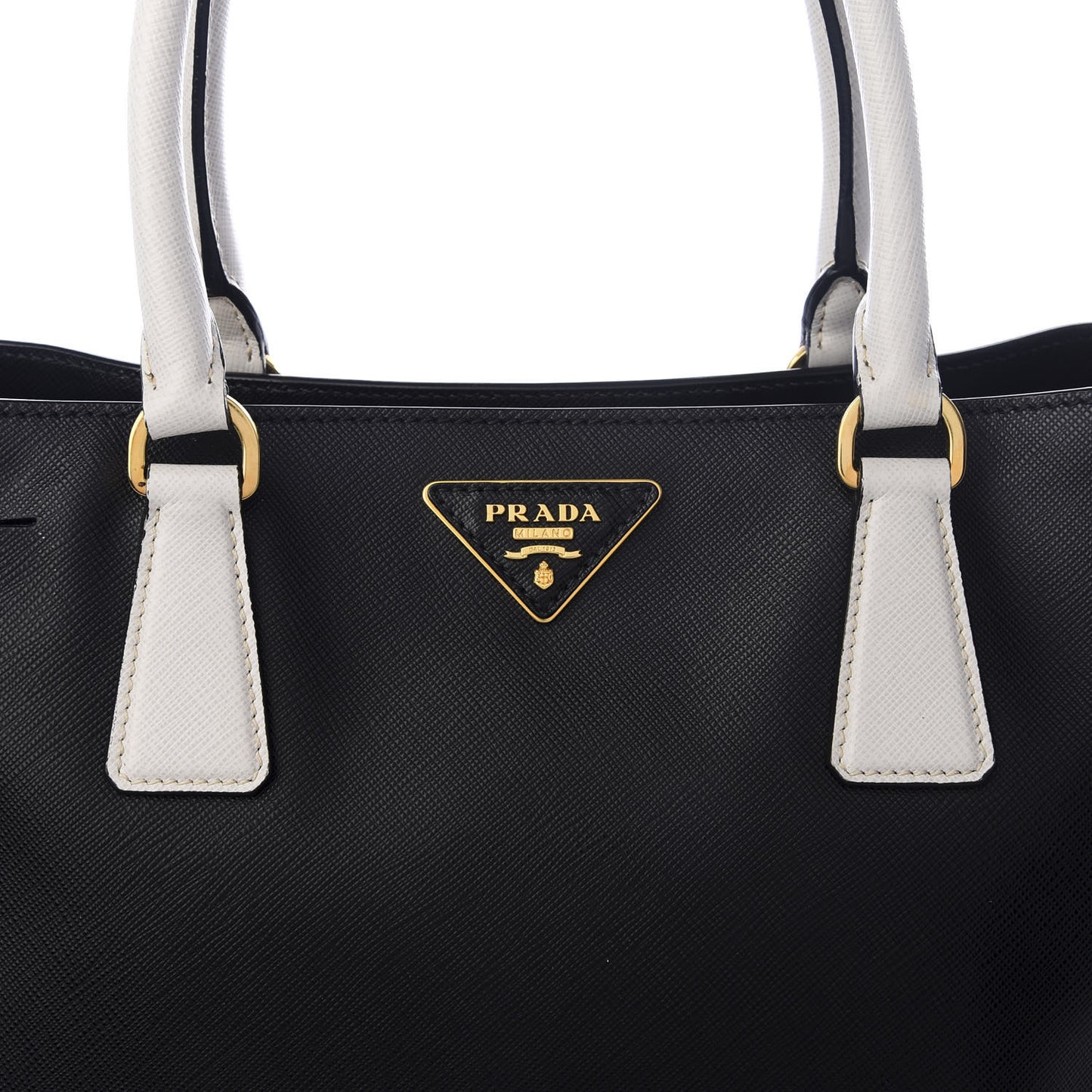 Saffiano Lux Medium Bi-Color Tote Black Talco