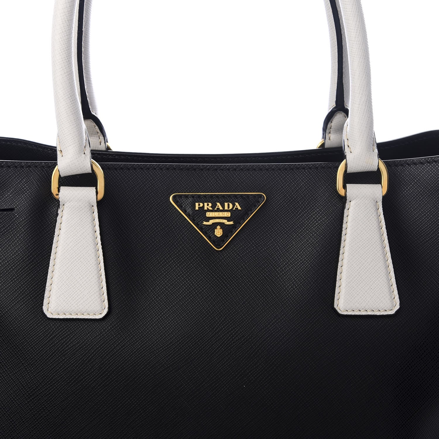 Prada Saffiano Lux Medium Bi-Color Tote Black Talco 8 of 8