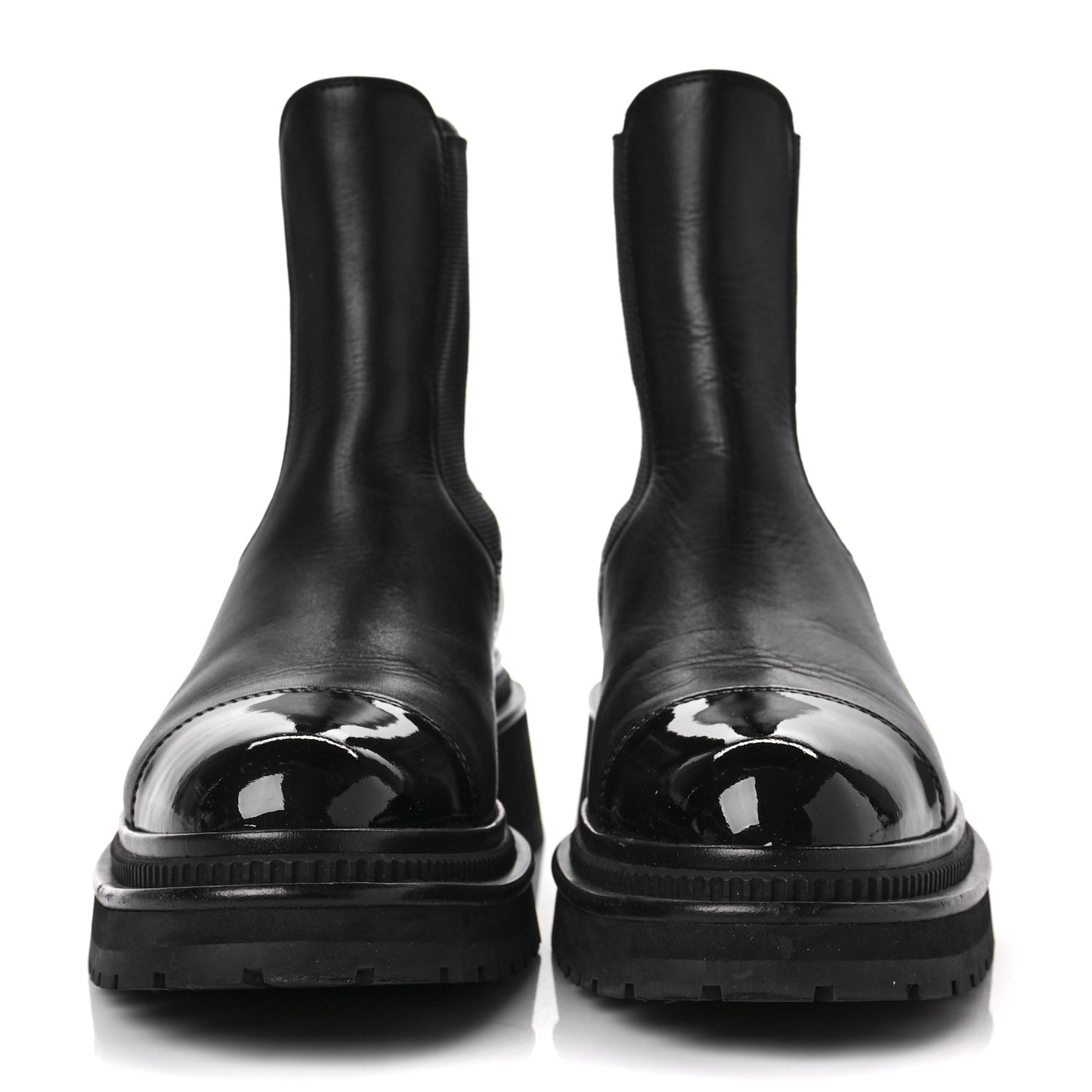 Calfskin Patent Cap Toe Ankle Boots 41 Black