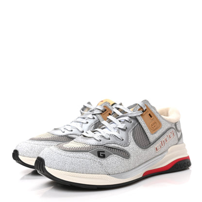 Gucci Metallic Calfskin Glitter Mesh Womens Ultrapace Sneakers 8 Silver Light Grey Mystic White 3 of 8