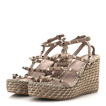 Valentino Garavani Calfskin Rockstud Ankle Strap Torchon Espadrille Caged 25/95mm Wedge Sandals 38 Rose Canelle 4 of 13