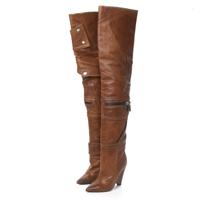 Saint Laurent Calfskin Niki Zip Over The Knee Boot 35.5 Brown 3 of 8