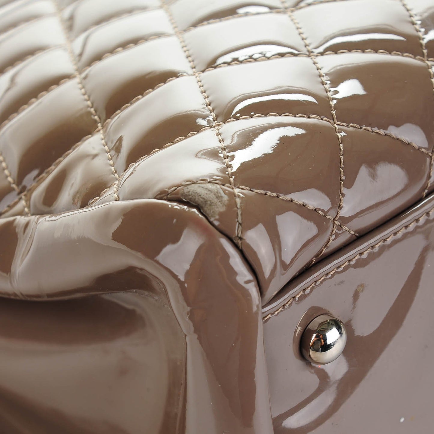 Patent Quilted Large Just Mademoiselle Bowling Bag Grey